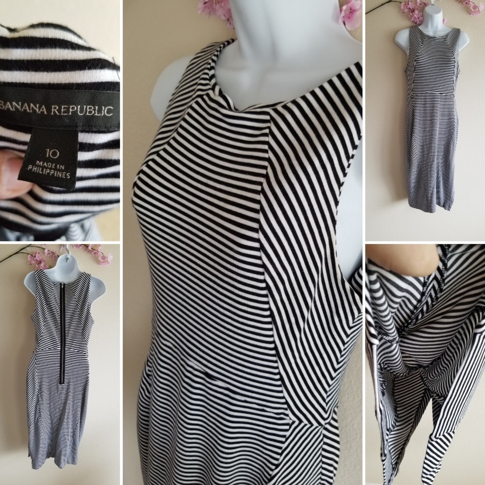 Bananna Republic striped Dress blsck & white 10 - Picture 5 of 8
